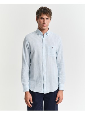 Gant Erkek Mavi Regular Fit Düğmeli Yaka Çizgili Gömlek 3250038.457