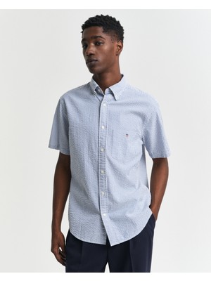 Gant Erkek Lacivert Regular Fit Düğmeli Yaka Çizgili Gömlek 3250050.407