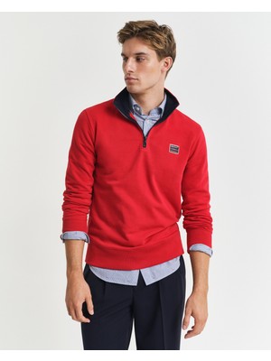 Gant Erkek Kırmızı Regular Fit Yarım Fermuarlı Logolu Sweatshirt 2067021.630