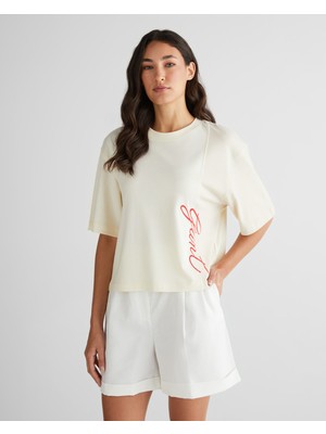 Gant Kadın Beyaz Bisiklet Yaka Renk Bloklu T-Shirt 42325131T.130