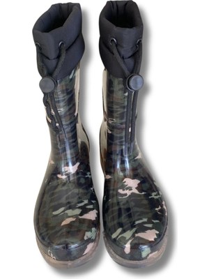 Konçlu Peluşlu Kadın Yağmur Çizmesi 36-40 Kamuflaj