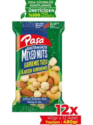 Paşa Kuruyemiş Kavrulmuş Karışık Lüx Kuruyemiş 40 gr x 12 Adet (Toplam 480 gr )