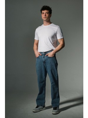 "%100 Pamuk Jean Kumaş Düz Paça Günlük Baggy Erkek Pantolon @mantova