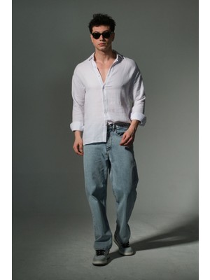 "%100 Pamuk Jean Kumaş Düz Paça Günlük Baggy Erkek Pantolon @mantova