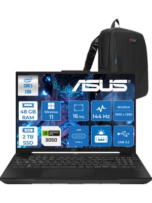 Asus Tuf Gaming F16 FX607VJ Intel Core 5-210H 48GB 2tb SSD RTX3050 6gb 16 Inç Wuxga 144Hz IPS Windows 11 Home Gaming Notebook RL033H29 + Zetta Çanta