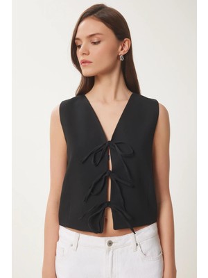 Fiyonk Bağlamalı Dokuma Yelek, Pamuklu Yazlık