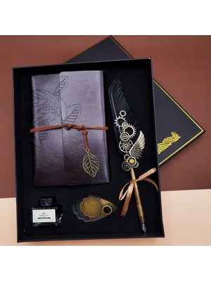 Büro Ev Ofis Hediyesi Için Tüylü Divit Hokka Kalem Seti Siyah