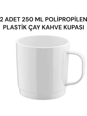 2 Adet 250 ml Beyaz Polipropilen Plastik Çay-Kahve Kupası