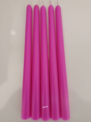 Qosrix 5'li Açık Pembe Şamdan Soya Mumu Soya Doğal Pudra Kokulu Uzun Çubuk Konik Mum Dekoratif