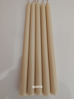 Qosrix 5'li Krem Şamdan Soya Mumu Soya Doğal Pudra Kokulu Uzun Çubuk Konik Mum Dekoratif