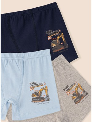 Natuline Hard Working Erkek Çocuk Boxer 6'lı Paket Organik Pamuklu Likralı Desenli Rahat Tasarım