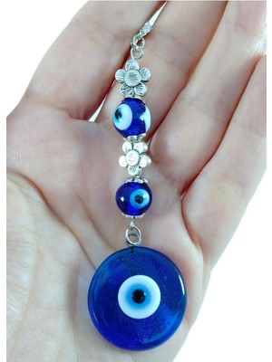 Çift Taraflı Nazar Boncuğu Araba Dikiz Ayna Süsü El Yapımı Metal Çiçekli Hediyelik Aksesuar