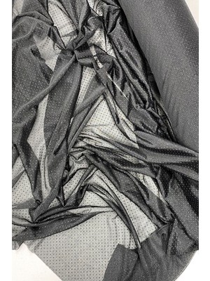 Yağmur Damlası Simli Abiye Elbise Şallık Tül Kumaş Siyah 27