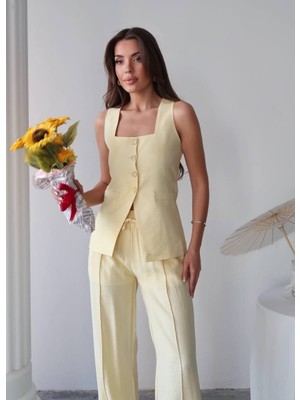 Yeni Sezon Keten Yelek Pantolon Takım