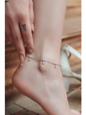 925 Ayar Gümüş, Rodyum Kaplamalı Yıldız Ortası Taşlı Halhal,