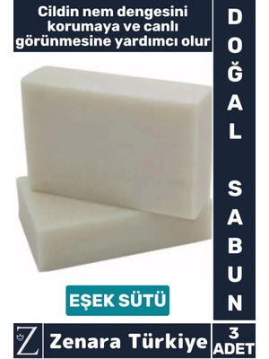 Zenara Bitkisel Organik Doğal Saç Yüz Vücut El Kullanım Cilt Güzelleştirici Mucizevi Sabun Eşek Sütü 3 Adet