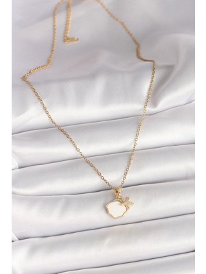 Zarif Kadın Için Golden Çelik Sallantı Beyaz Mine Kabuk Yıldız Zirkonlu Kolye