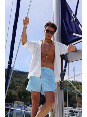 C&city Erkek Dijital Baskılı Deniz Şort C1166 Mint