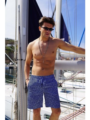 C&city Erkek Dijital Baskılı Uzun Deniz Şort C1132 Lacivert