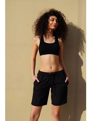 C&city Kadın Büyük Beden Likralı Deniz Şort C1850 Siyah