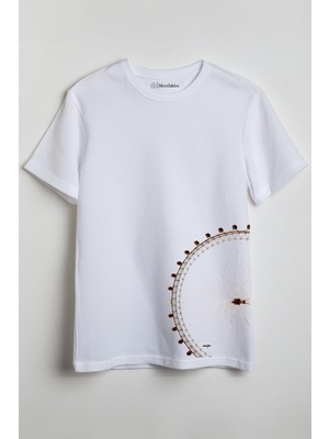 Merch&ice Dönme Dolap Baskılı Unisex T-Shirt Beyaz