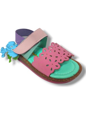 Şirinbebe 1554-20 Anatomik Desenli Tek Bant Çırtli Kız Çocuk Sandalet Pembe Yeşil 21-25