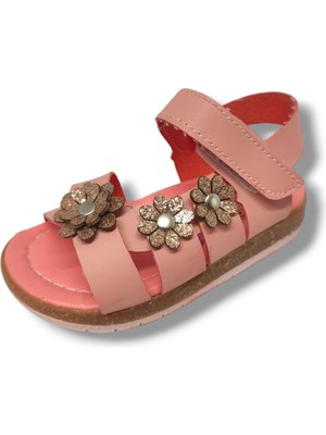 Şiringenç 1561-20 Anatomik 3 Çiçekli Tek Çirtli Kız Çocuk Sandalet Lacivert Somon 21-25