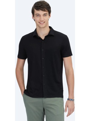 Siyah Düz Regular Fit Casual Gömlek