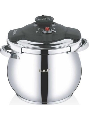 5109 - 2 Parça - Indüksiyonlu Ocak Uyumlu, 22 cm - 9,0 Litre Otomatik ve Tombik Düdüklü Tencere, Gümüş Gövde, Siyah Detay