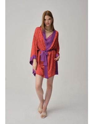 Pierre Cardin Vegan Ipek Saten Kadın Gecelik Sabahlık Takımı - LX.25221 Violet
