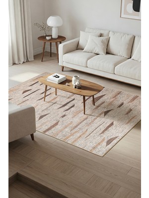 Stonart Otantik Modern Eskitme Desenli Yıkanabilir Kahverengi Şönil Halı Al 442