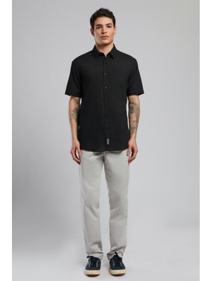 Lee Cooper Desola Erkek %100 Pamuk Kısa Kol Dokuma Gömlek Siyah
