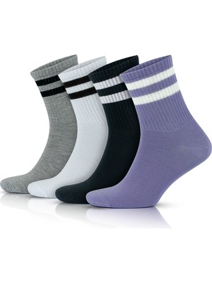 Gowith 4 Çift Pamuklu Çemberli Kısa Yarım Konç Kolej Tipi Spor Patik Yıkamalı Kadın Çorap 2501