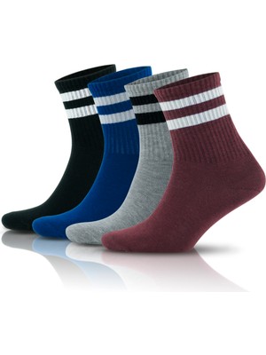 Gowith 4 Çift Pamuklu Çemberli Kısa Yarım Konç Kolej Tipi Spor Patik Yıkamalı Kadın Çorap 2501