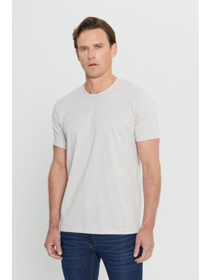 Altınyıldız Classics Erkek Bej Melanj Pamuklu Slim Fit Dar Kesim Bisiklet Yaka Tişört