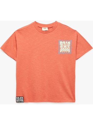 Koton Pamuklu Kısa Kollu Bisiklet Yaka Baskılı Tişört