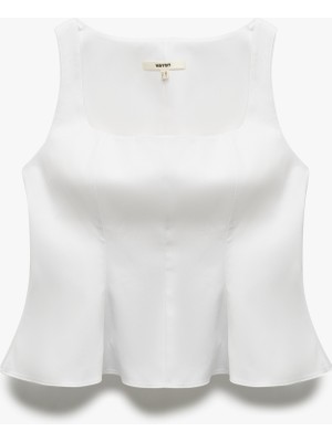 Koton Pamuklu Slim Fit Kolsuz Kare Yaka Peplum Bluz