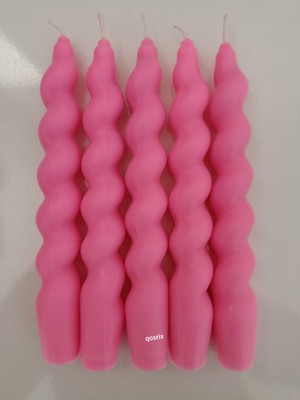 Qosrix 5'li Pudra Pembe Italyan Burgulu Şamdan Soya Mumu Doğal Kokulu Uzun Çubuk Konik Burgu Spiral Mum