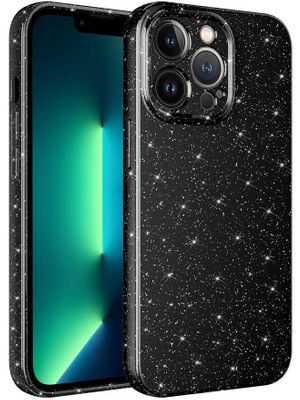 Maks Technology iPhone 12 Pro Max Kılıf Kamera Korumalı Simli Lüks Mkst Koton Kapak-Siyah