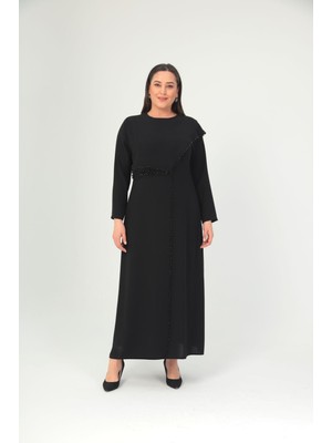 Aygönül Kadın Büyük Beden Boncuk Işlemeli Lüx Krep Kumaş Abiye Elbise