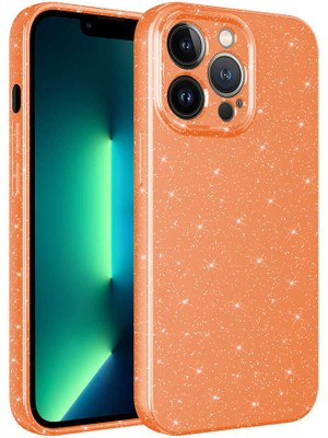 Maks Technology iPhone 12 Pro Kılıf Kamera Korumalı Simli Lüks Mkst Koton Kapak-Turuncu