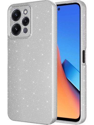 Maks Technology Redmi 12 Kılıf Kamera Korumalı Simli Lüks Mkst Koton Kapak-Gümüş