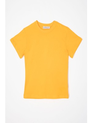 Bisiklet Yaka Koyu Sarı Renk Erkek Çocuk Tshirt
