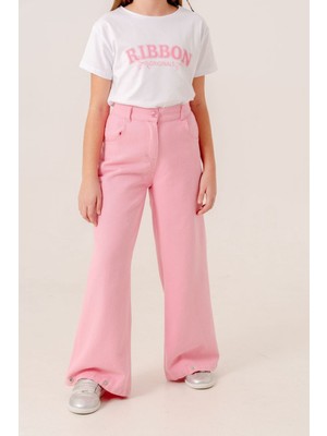 Kız Çocuk Bol Paça Basic Keten Pantolon