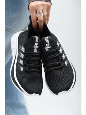 2201-AWIDOX Anatomik Tabanlı Unisex Bağcıksız Sneakers Ayakkabı - NKT02201-SIYAH-BEYAZ-42