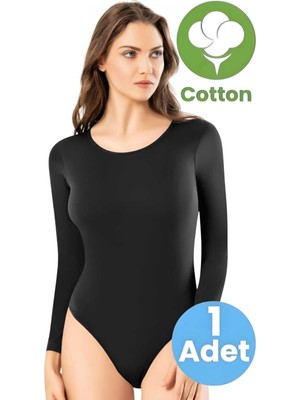 Tezzgelsin Kadın Pamuklu Bisiklet Yaka Uzun Kol Çıtçıtlı Body