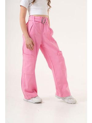 Kız Çocuk Yan Cepli Kemerli Keten Pantolon 2551