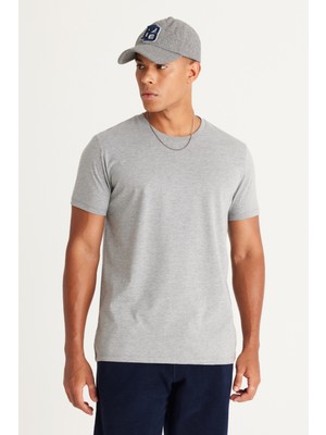 Altınyıldız Classics Erkek Koyu Gri Pamuklu Slim Fit Dar Kesim Bisiklet Yaka Tişört