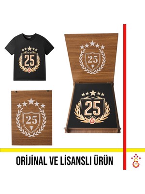 Galatasaray Lisanslı 2025 Şampiyonluk Özel Siyah Çocuk T-Shirt Şampiyonluk Özel Ahşap Kutulu