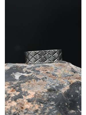 Örgü Tasarım 925 Ayar Gümüş Erkek Alyans Yüzük 901896